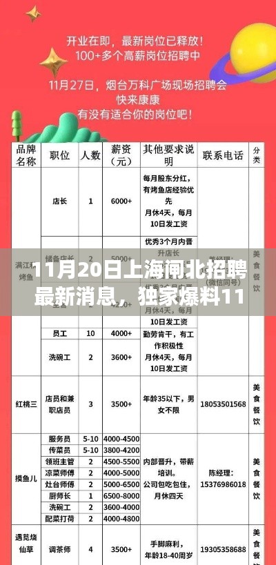 独家爆料,11月20日上海闸北招聘市场掀起新篇章,优质岗位等你来挑战!
