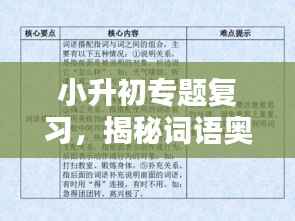 小升初专题复习,揭秘词语奥秘,提升运用技巧