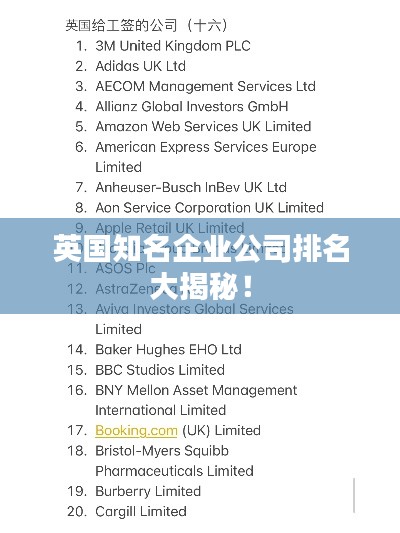 英国知名企业公司排名大揭秘！